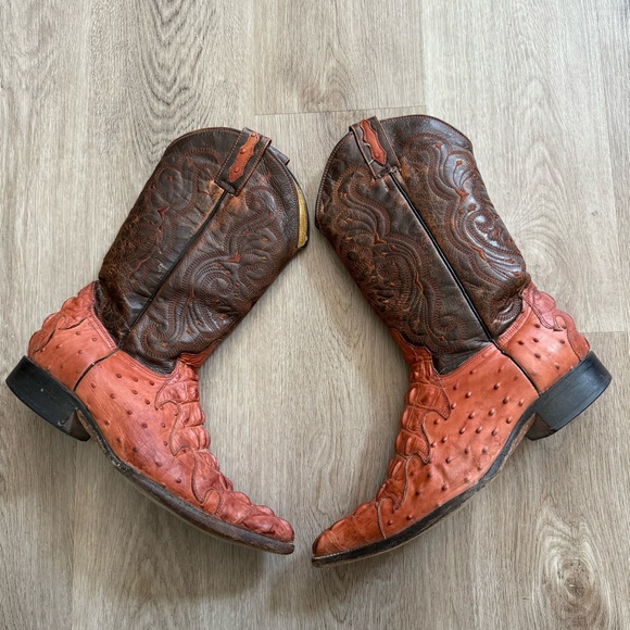 VTG Red Diamond Alligator & Ostrich Exotic Leather Cowboy Boots Western Mens 8.5 - Picture 1 of 13